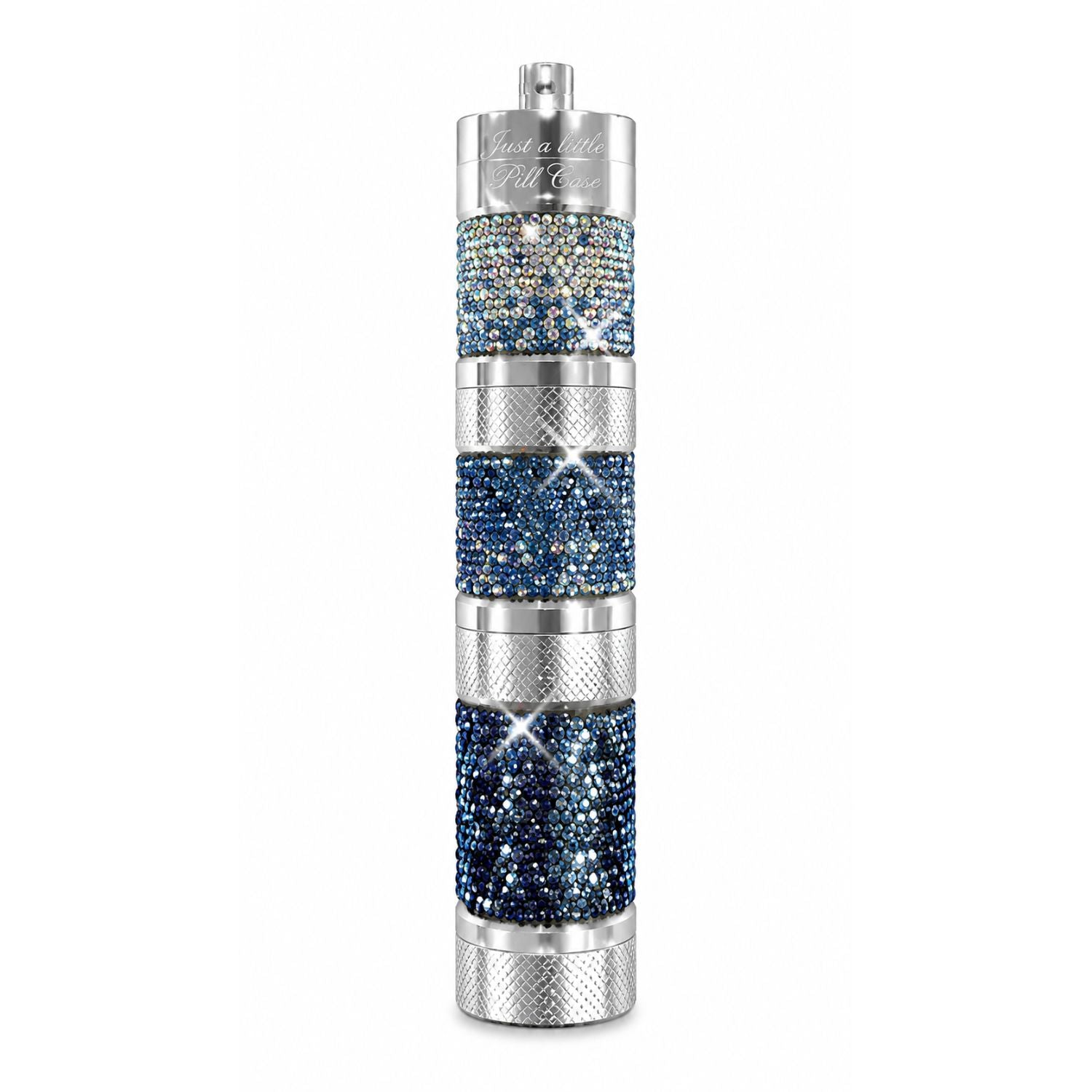 Jacqueline Kent Crystal Embellished Pill Container Keychain – Blue Ombré