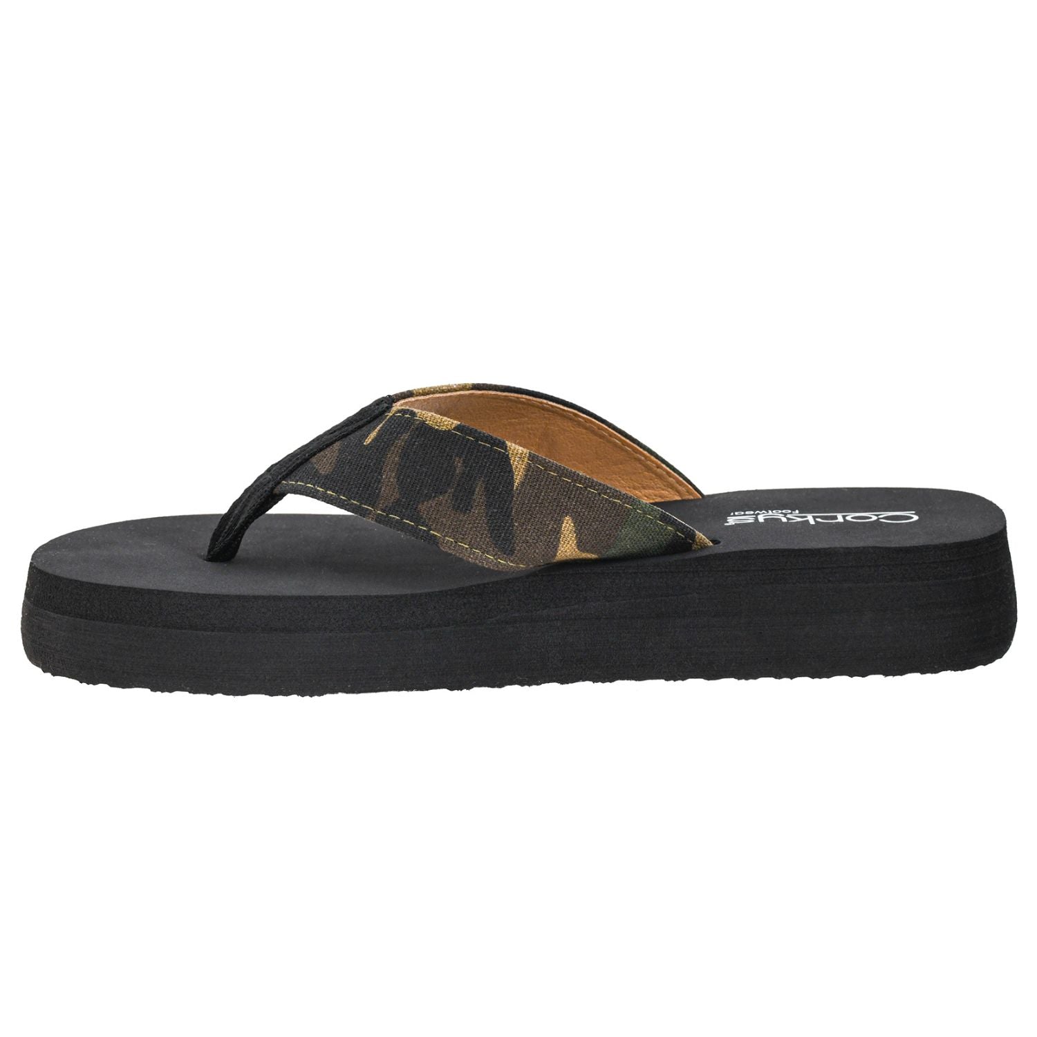 Corkys Womens Overboard Flip Flop Sandals, Camo