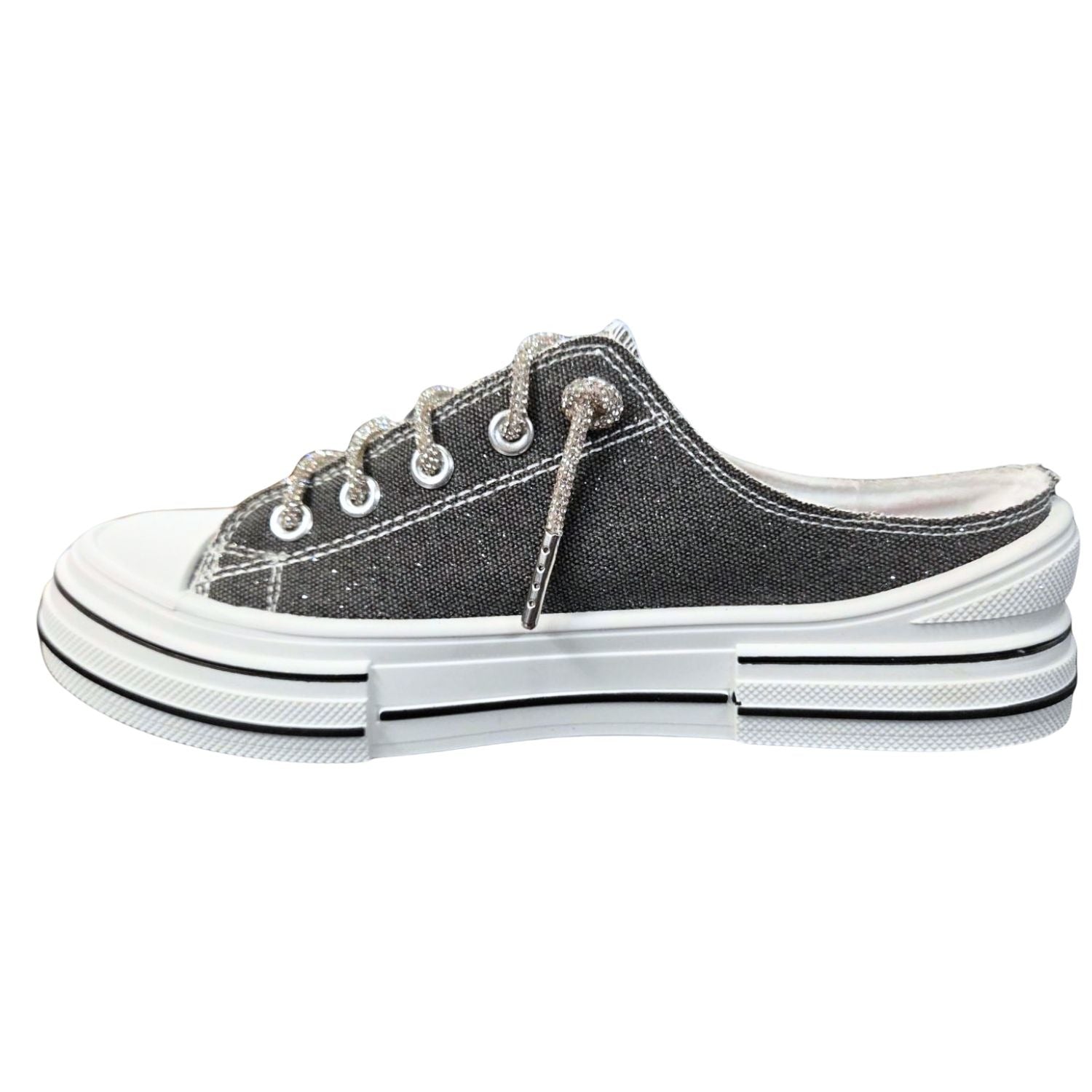 Very G Womens Aman Slip On Platform Sparkle Canvas Sneaker, Black