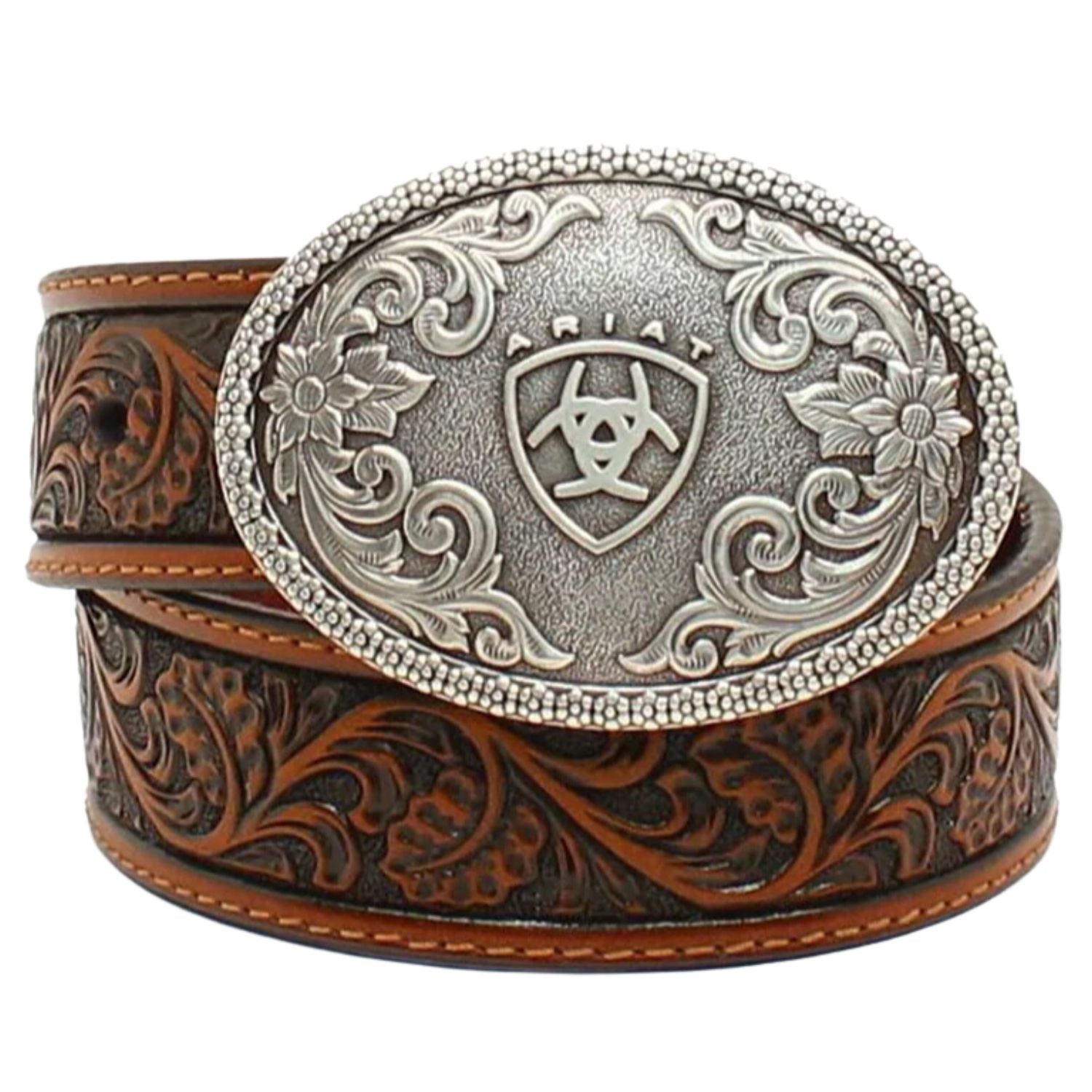 Ariat Boys Oval Buckle Shield Logo Embossed Leather Belt