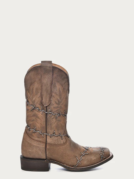 Corral Boots Mens Barbed Wire Brown Square Toe Cowboy Boots