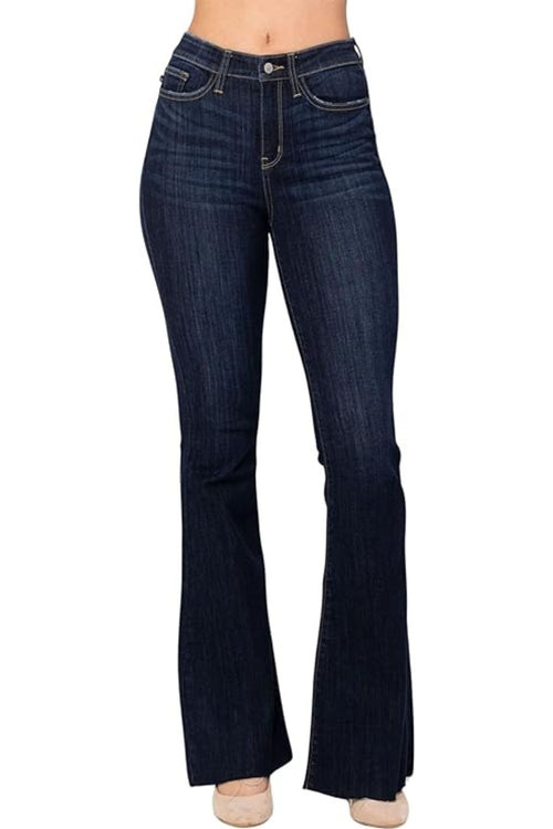 Judy Blue Womens High Waist Raw Hem Tall Flare Denim Jeans