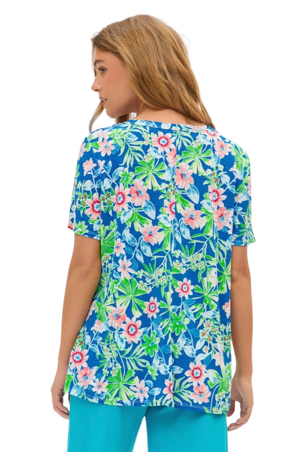 Dear Scarlett Womens Short Sleeve V-Neck Boyfriend Blouse, Royal Blue