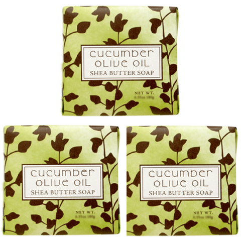 Greenwich Bay Trading Co. Shea Butter, Botanic 1.9oz Soaps, Cucumber Olive Oil, 3 Pack