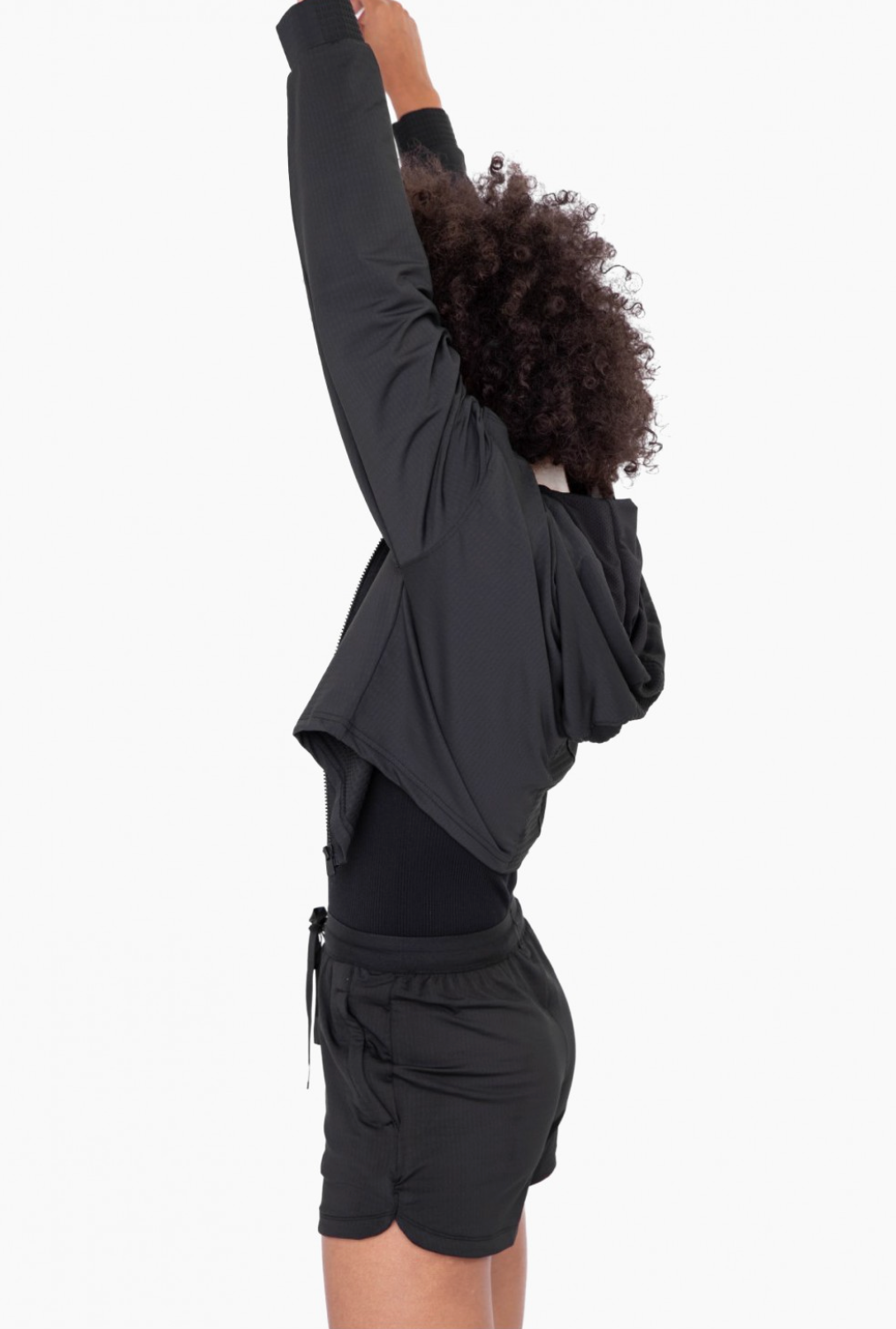 Mono B Active Cropped Jacket with Textured Interior, Black