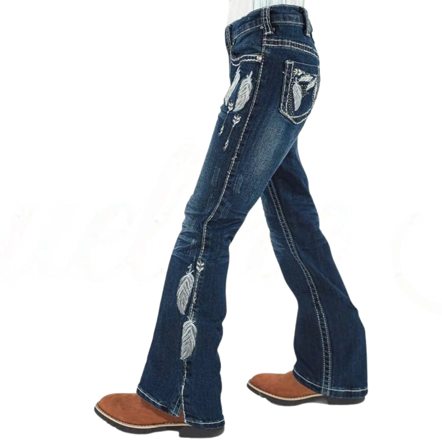 Cowgirl Tuff Girls Fly Western Bootcut Embroidered Mid Rise Jeans