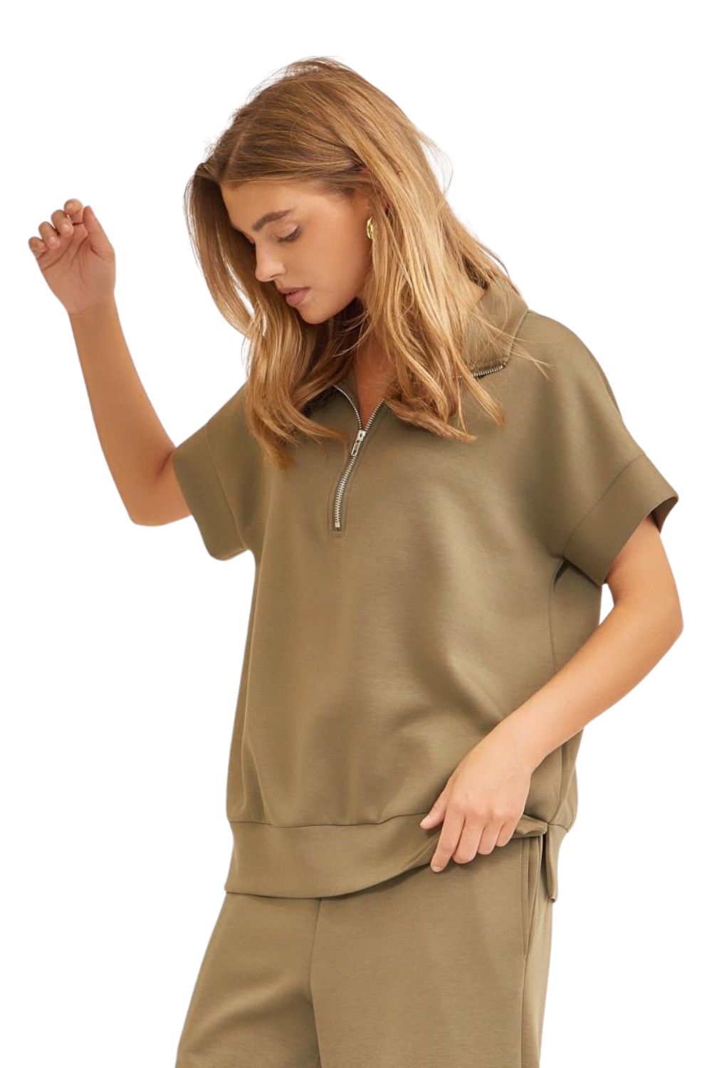 Dear Scarlett Womens Catalina Dolman Sleeve Top with Pants Travel Set, Olive