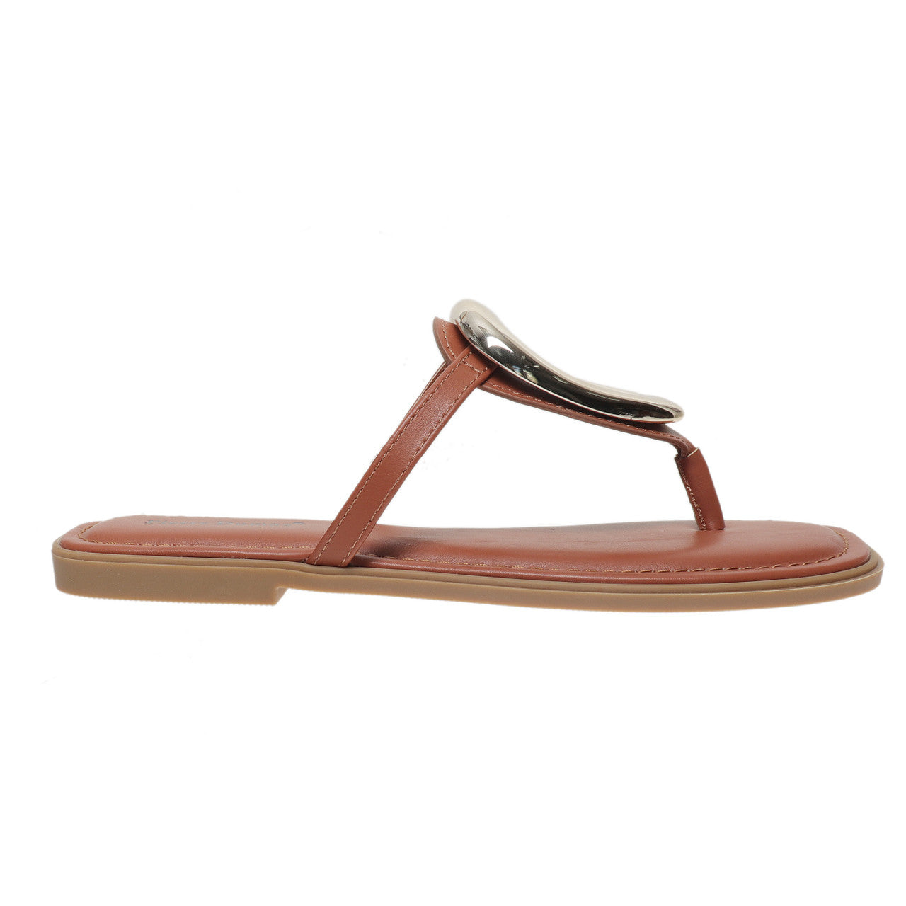 Pierre Dumas Womens Empress-56 Metallic Ornament Flat Thong Sandals- New Tan