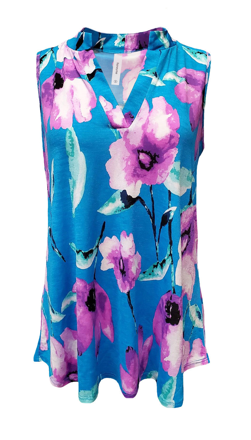 HoneyMe Womens Sleeveless Floral Print Blouse Top