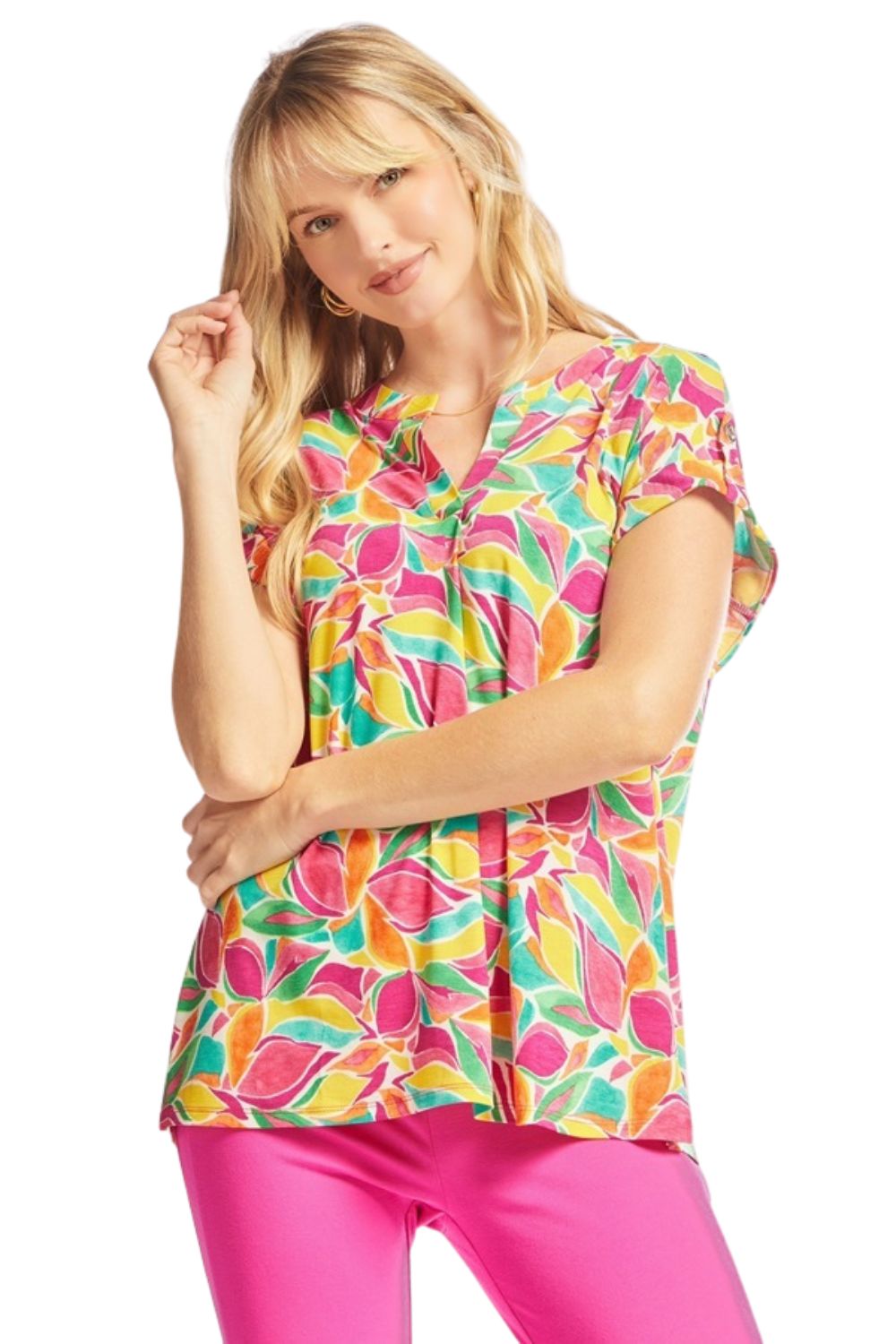 Dear Scarlett Womens Lizzy Short Sleeve Relaxed Flowy Blouse