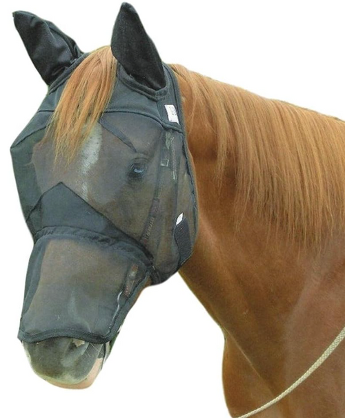 Cashel Quiet Ride Horse Fly Mask with Long Nose and Ears, Black