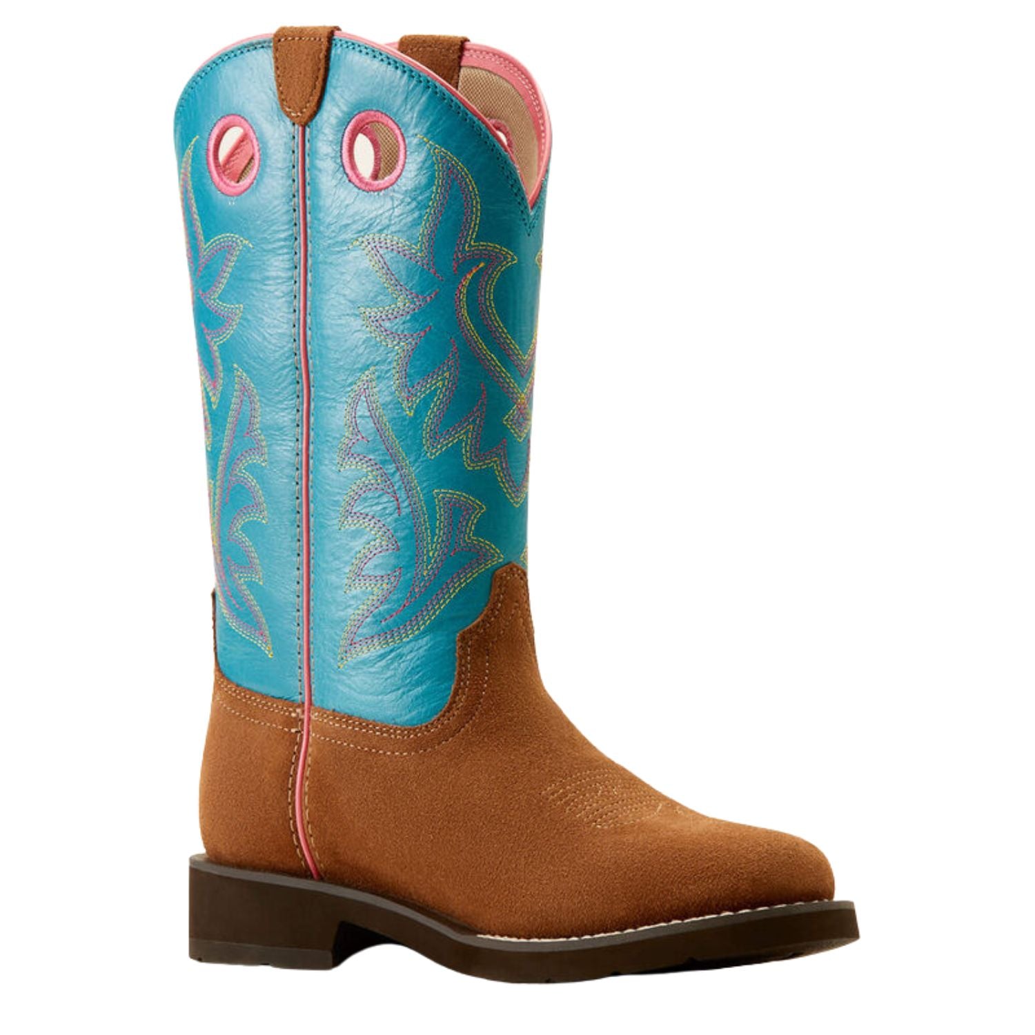 Ariat Womens Elko Leather Western Boot, Chestnut Suede / Basin Blue