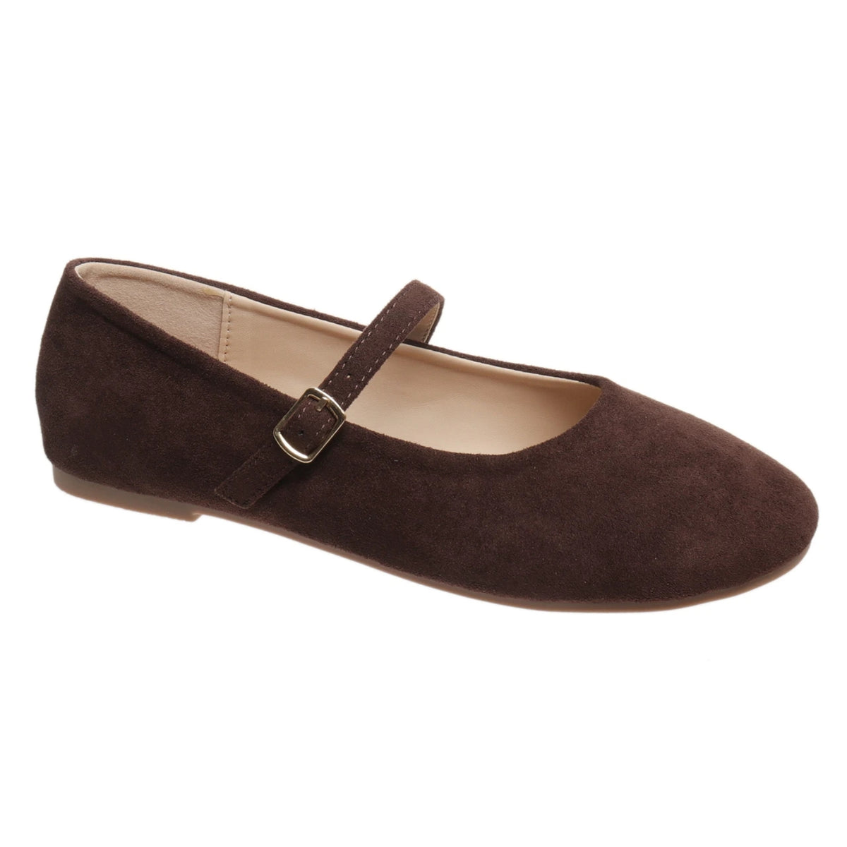 Pierre Dumas Women's Faye-4 Suede Ballet Flats with Buckle Strap, Brown