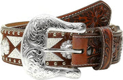Ariat Mens Triangle Conchos Calf Hair Western Leather Belt