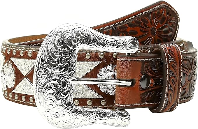 Ariat Mens Triangle Conchos Calf Hair Western Leather Belt