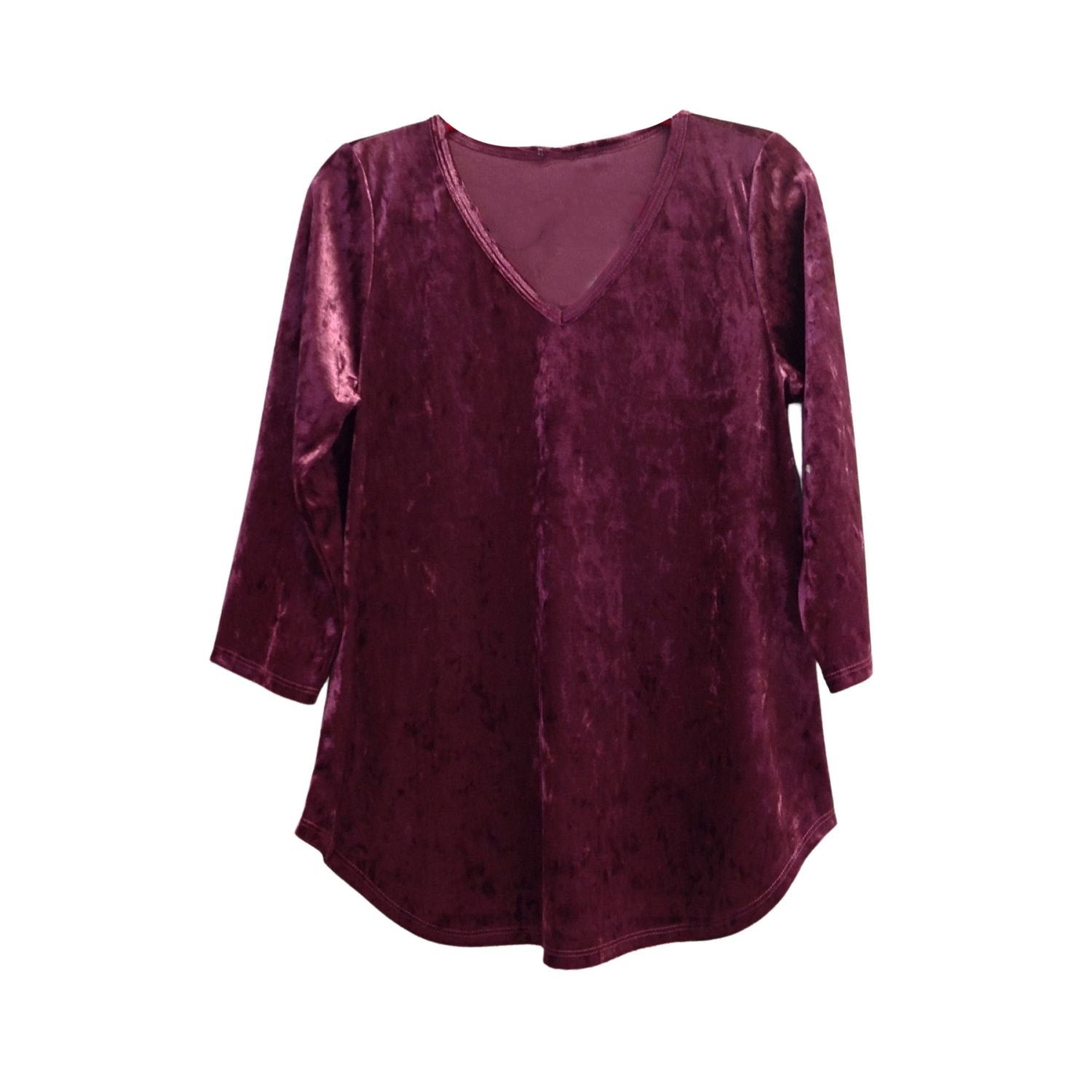 HoneyMe Womens 3/4 Sleeve V-Neck Lightweight Velveteen Top
