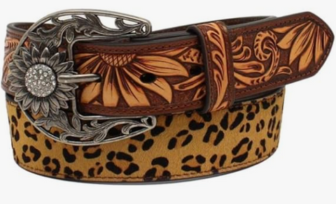 Angel Ranch Womens Leopard Beaded Inlay Belt, Brown, Medium