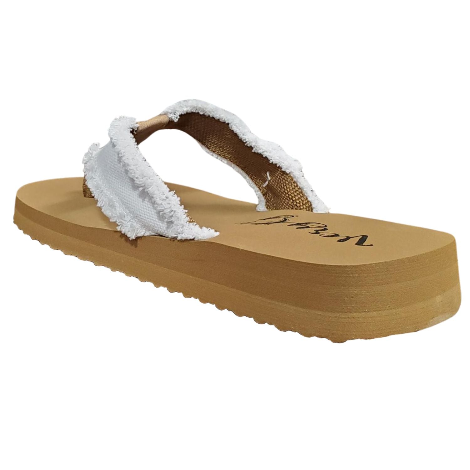 Very G Womens GJazz 3 Frayed Top Fashion Flip Flop Sandal, White