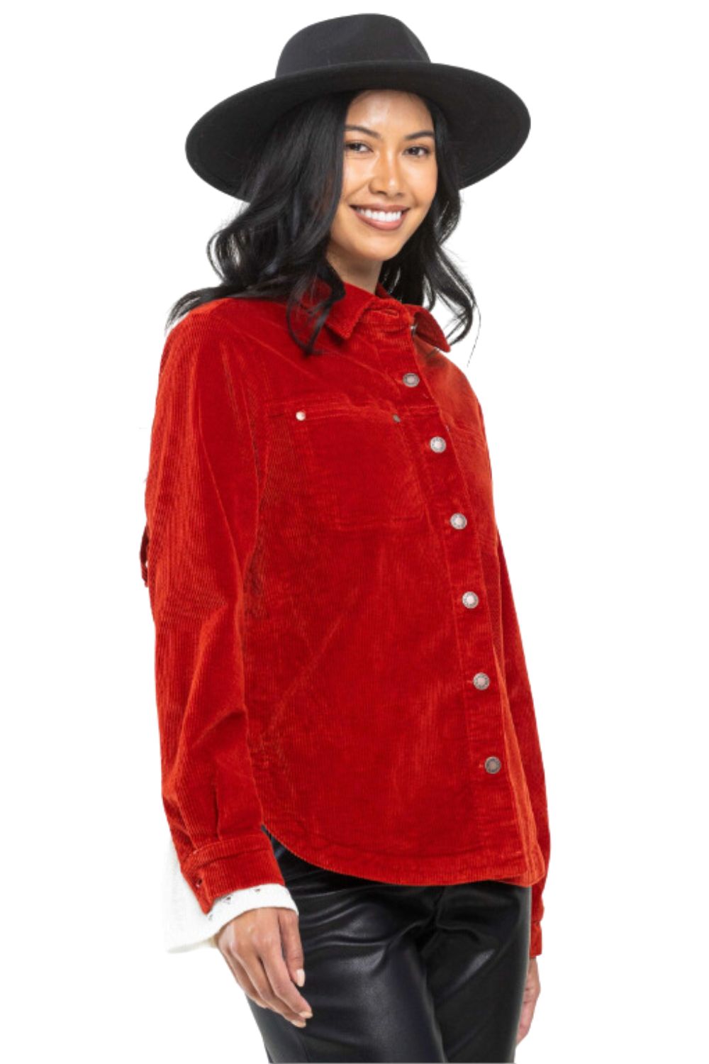 Judy Blue Womens Button Up Corduroy Overdyed Fringe Shacket