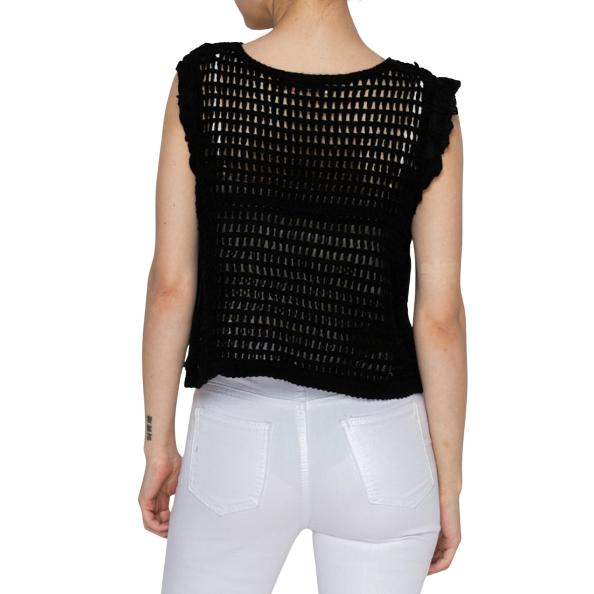 Origami Women's Short Crochet Button Front Vest, Black