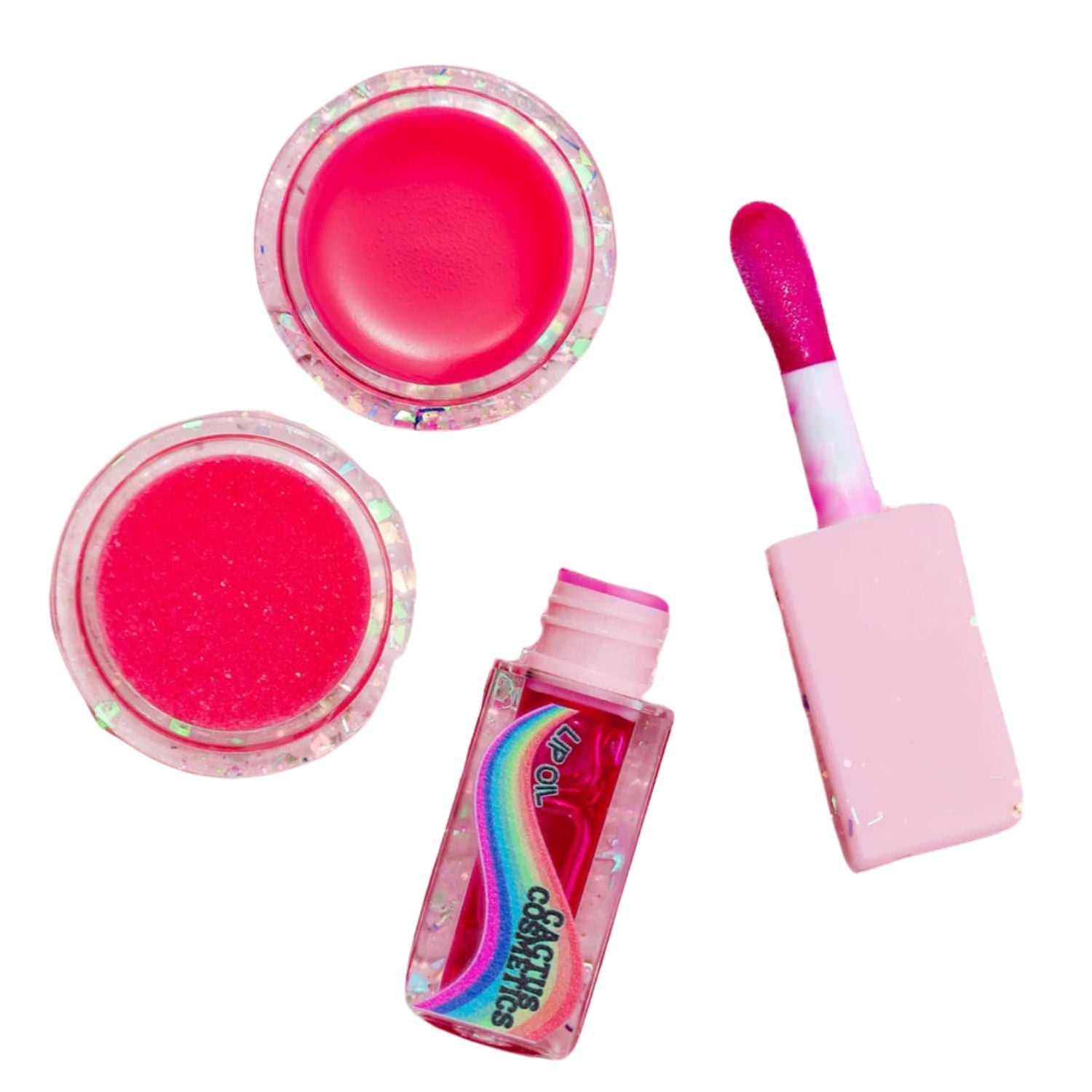 Cactus Cosmetics Retro Lip Oil + Scrub 3-in-1 Lip Care Set