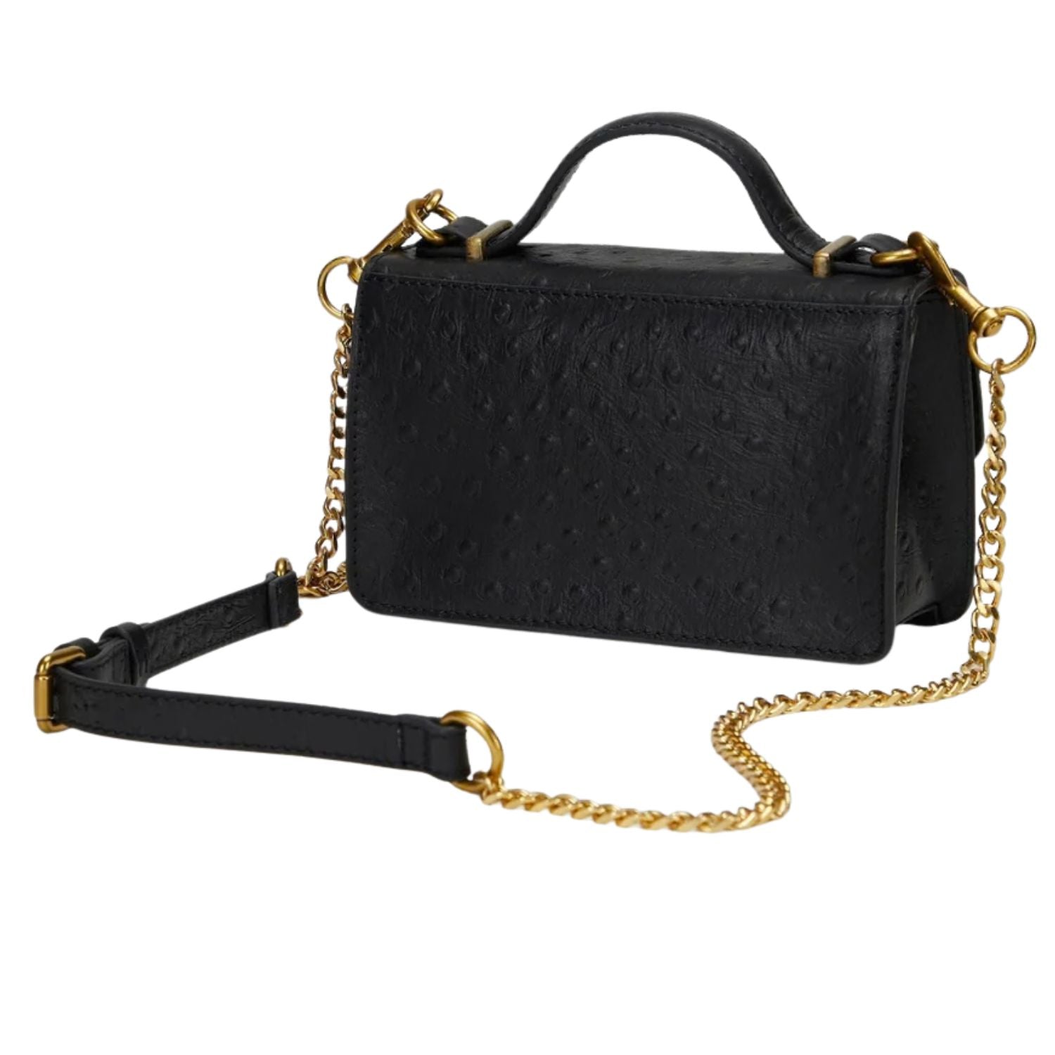 Loyal West Womens Valencia Ostrich Leather Bag - Black with Gold Hardware