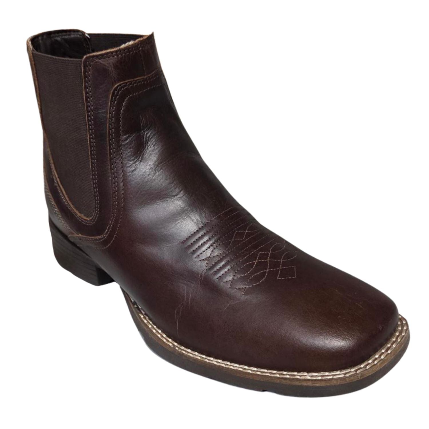 Roper Mens Wilder Sole Leather Slip On Chelsea Square Toe Shoes, Magnum Brown