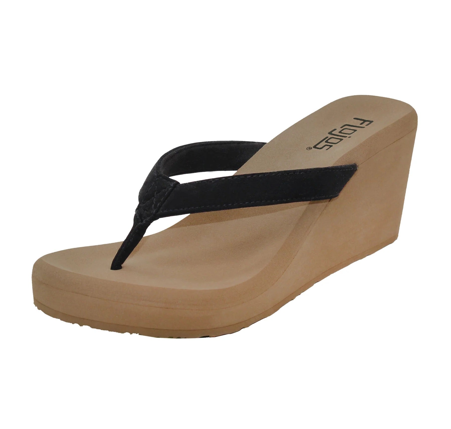 Flojos Womens Olivia Vintage Wedge Heel Thong Sandal, Black/Brown
