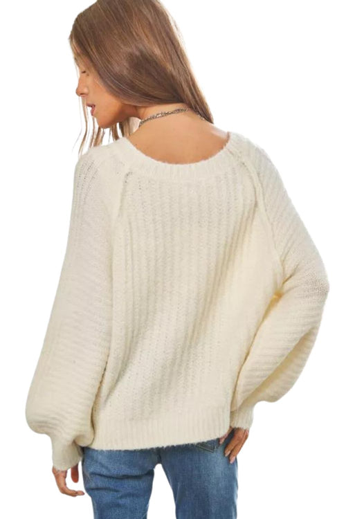 Davi & Dani Womens Textured Slouchy Dropped Shoulders Pullover Sweater