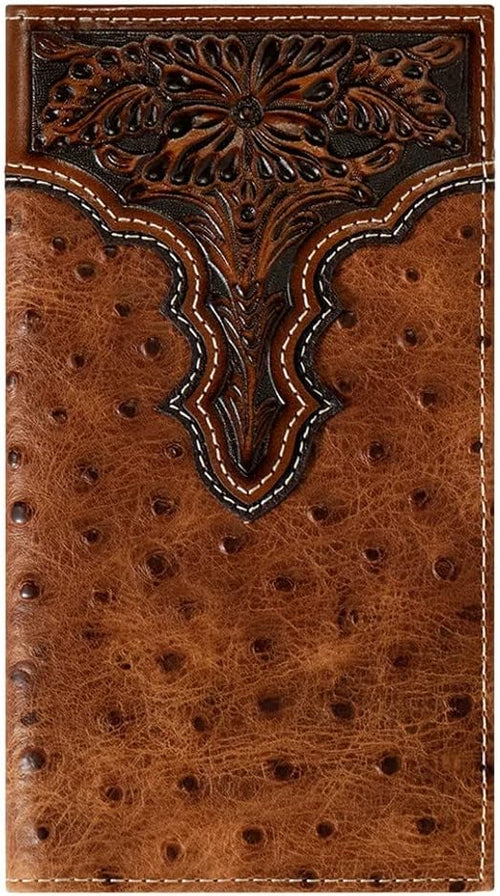 Ariat Mens Ostrich Floral Embossed Leather Rodeo Checkbook Wallet