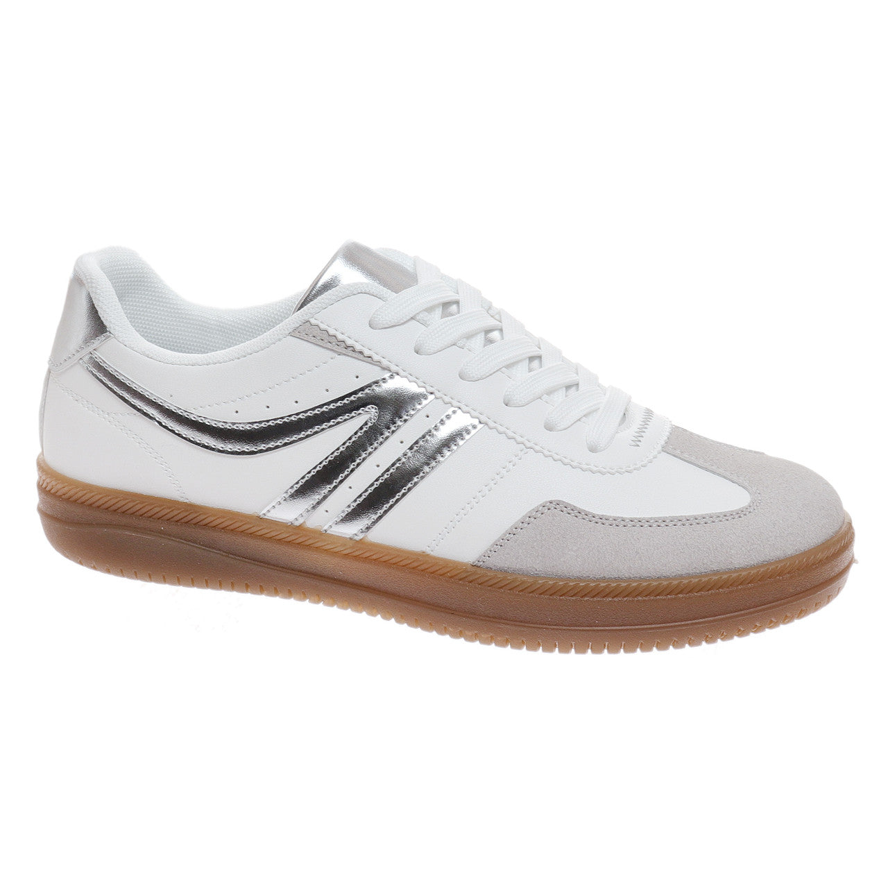 Outwoods Womens Giana-2 Lace Up Fashion Sneakers, Silver Combo