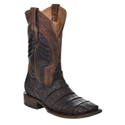 Corral Boots Mens Oil Brown Caiman Embroidered Woven Shaft Wide Square Toe Boot