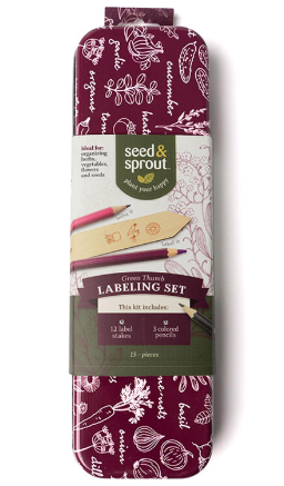 Seed & Sprout Gardening Labeling Set, Tin with Labeling Steaks and Colored Pencils