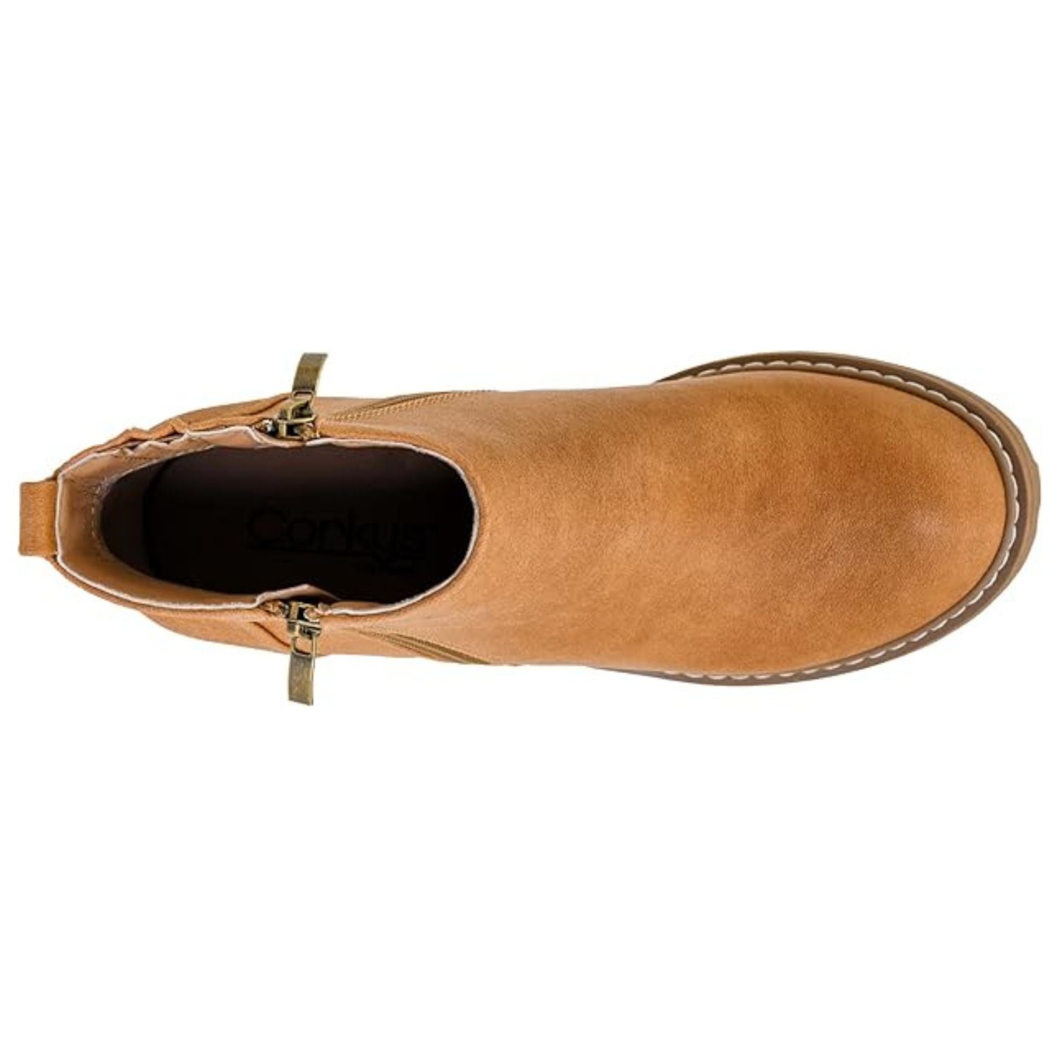 Corkys Womens Rocky Top Faux Leather Block Heel Bootie, Camel