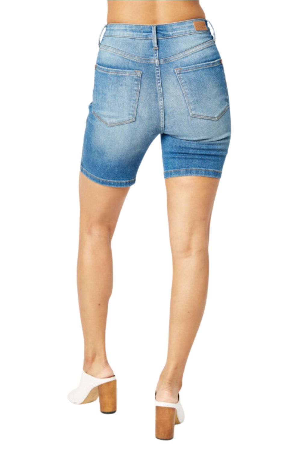 Judy Blue Womens High Waist Tummy Control Double Button Bermuda Shorts