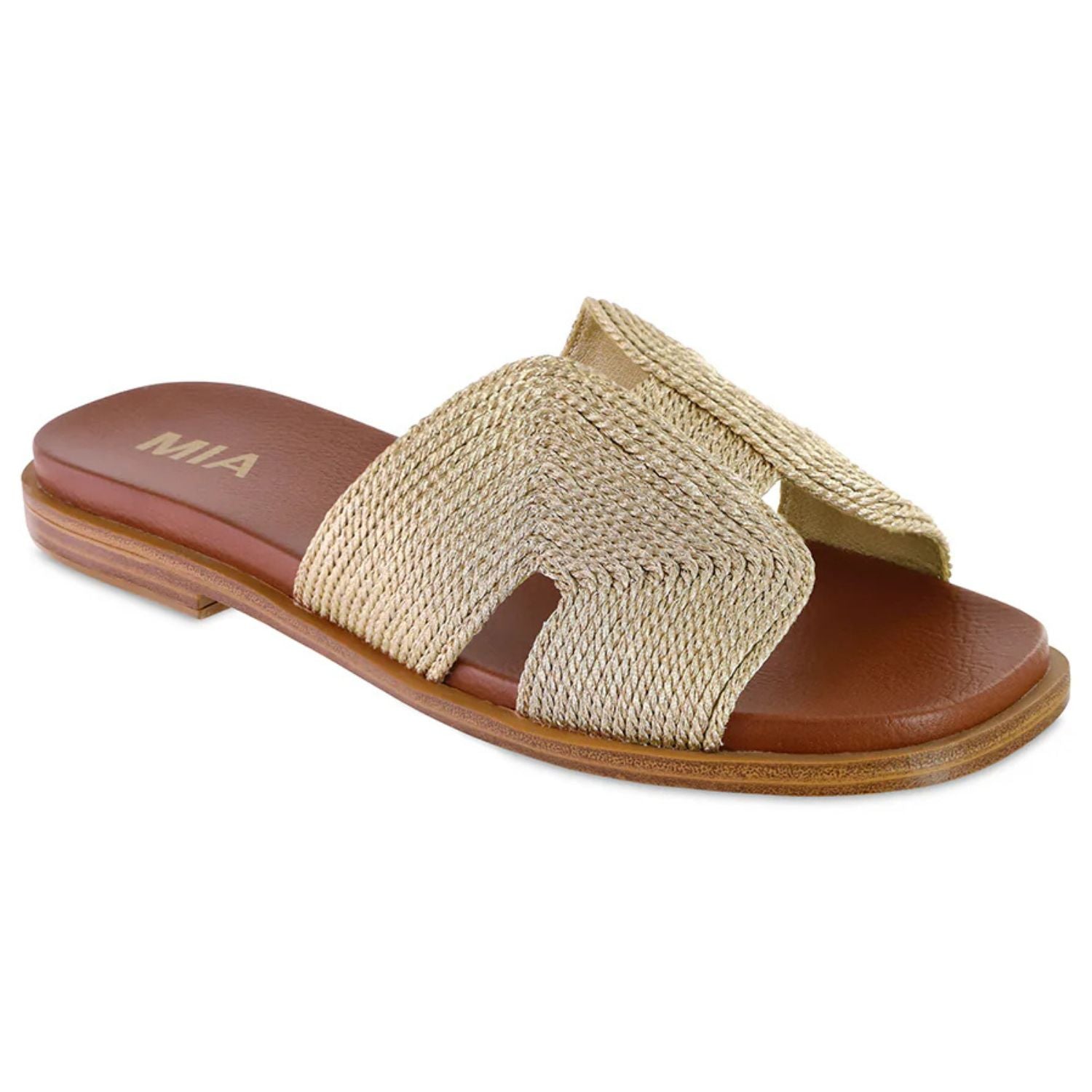 Mia Womens Dia Slip On Sandal, Soft Gold Woven