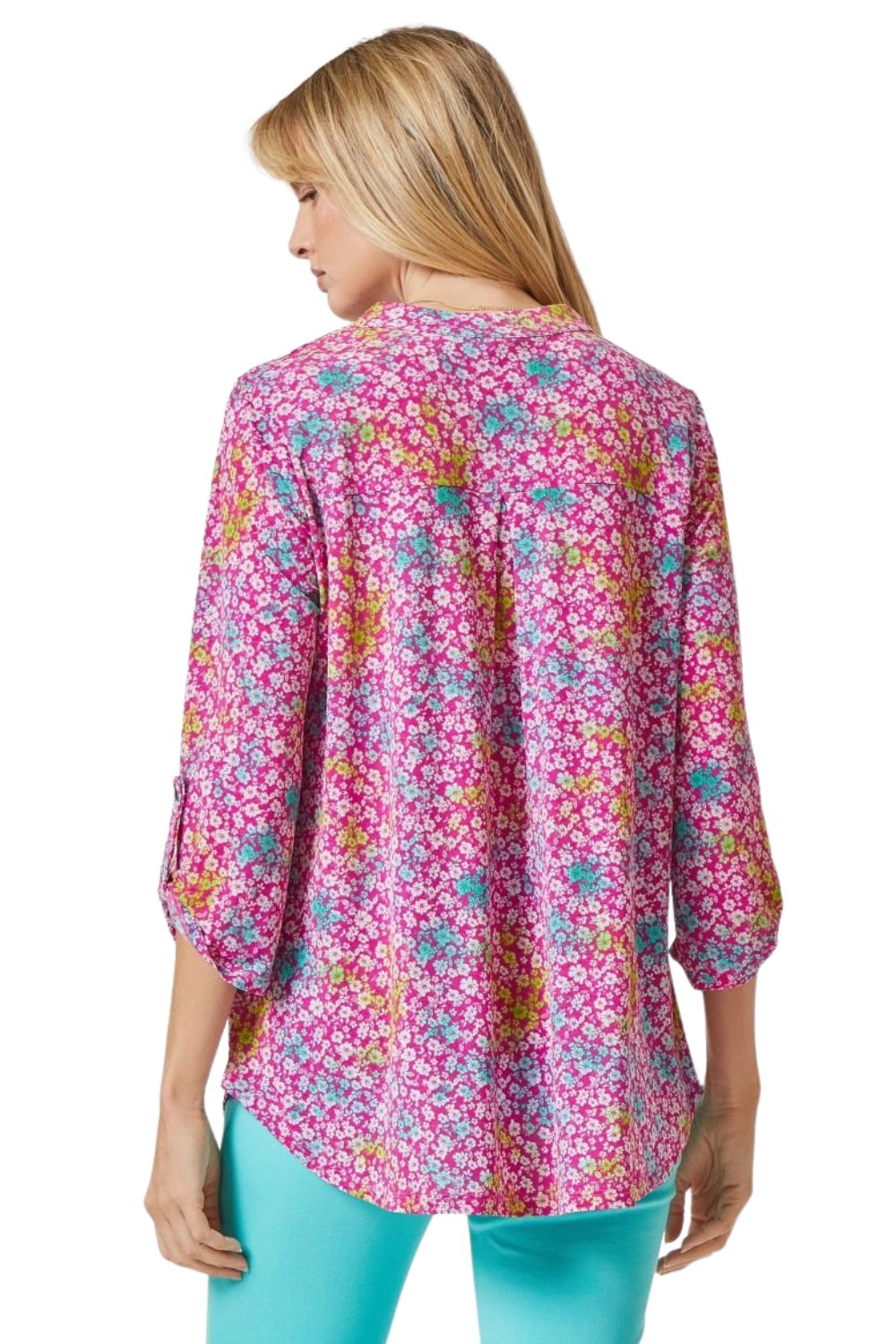 Dear Scarlett Womens Lizzy Relaxed Flowy High Low Blouse, Pink