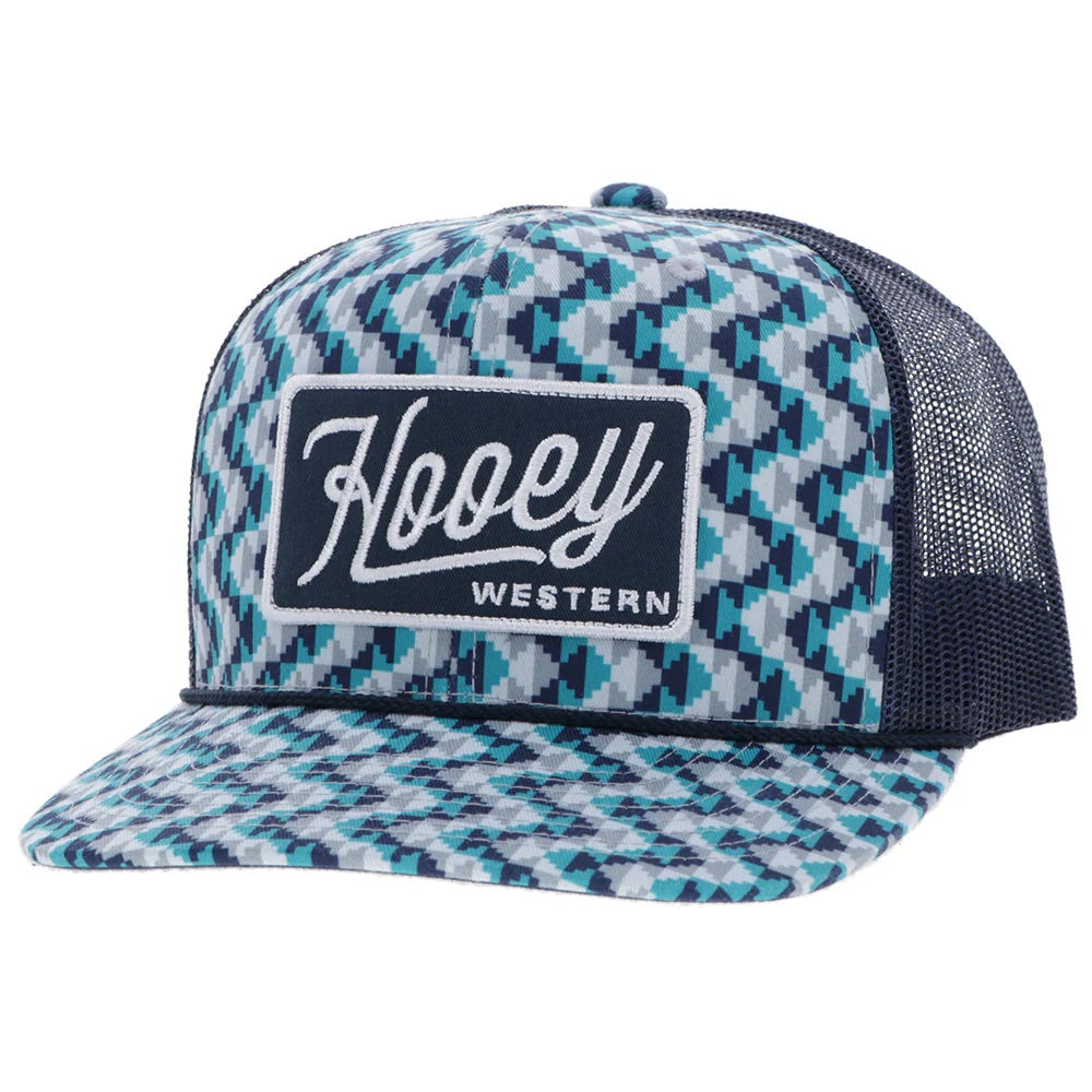 Hooey Mens Lakota Embroidered Patch Snapback Hat- Turquoise/Navy Pattern