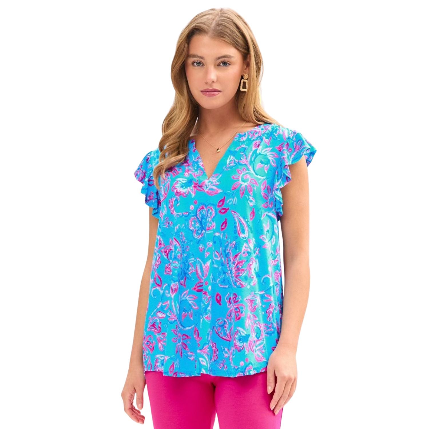 Dear Scarlett Womens Ruffle Lizzy Flutter Tank Top, Aqua