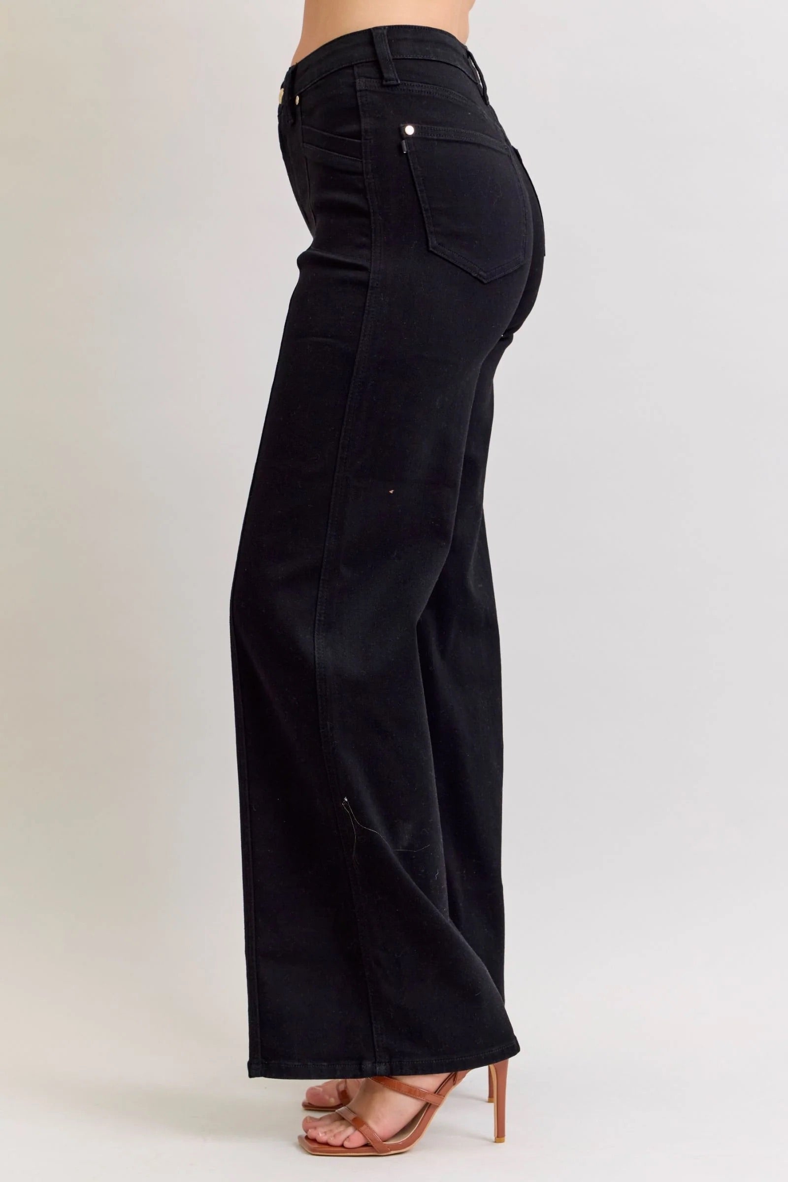 Judy Blue Womens High Waist Retro Wide Leg Black Denim Jeans