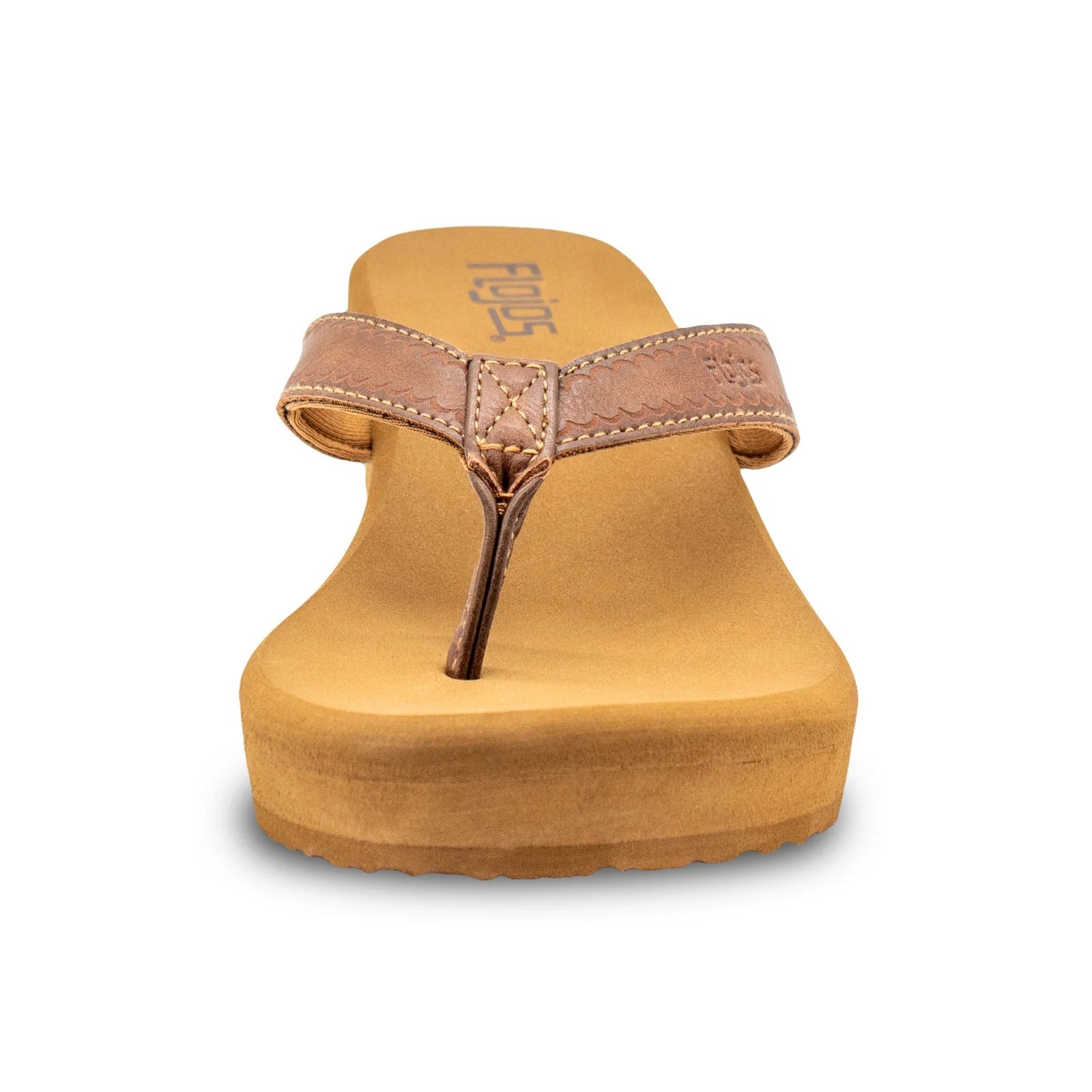 Flojos Womens Olivia Vintage Wedge Heel Thong Sandal- Tan