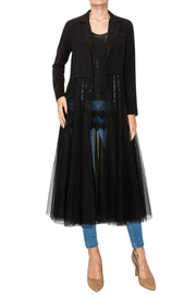 Origami Womens Mesh Trimming Black Cropped Blazer