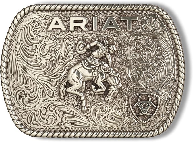 Ariat Mens Rectangle Vintage Saddle Bronc Motif Engraved Belt Buckle