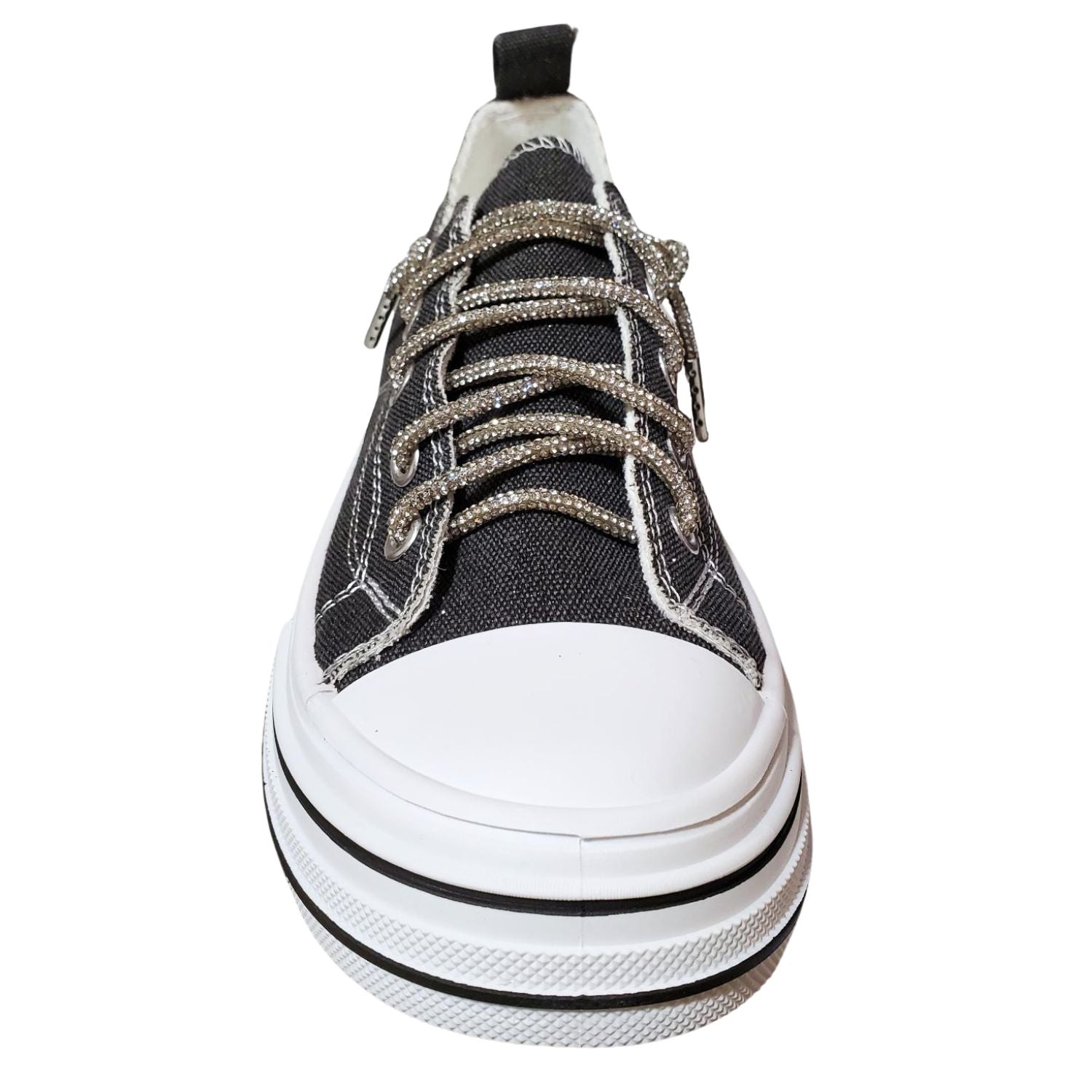 Very G Womens Aman Sparkle Lace Up Canvas Sneaker, Black