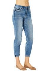 Judy Blue Womens Cuffed Mid Rise Slim Fit Denim Jeans