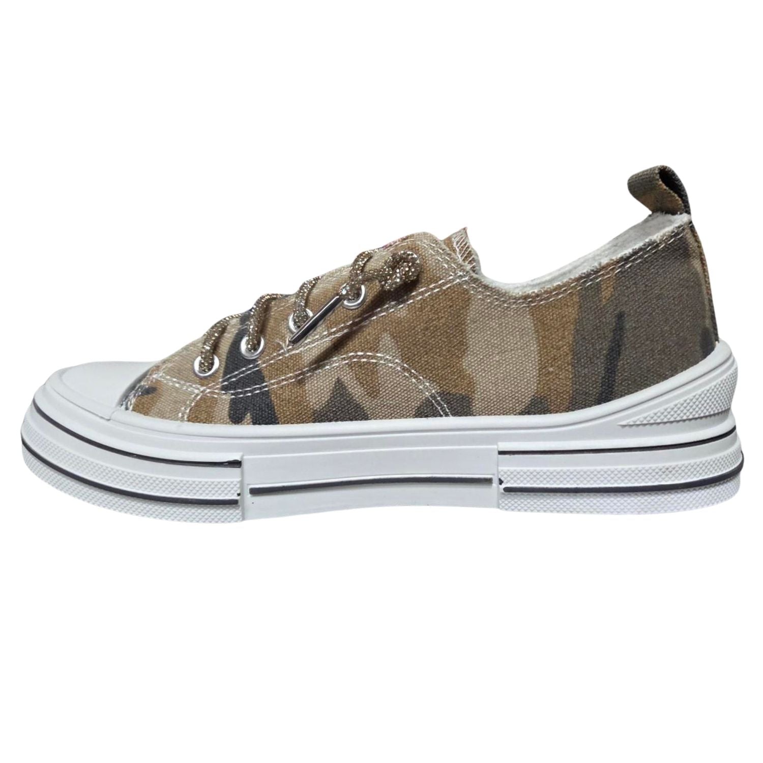 Very G Womens Aman Camo Lace Up Canvas Sneaker, Sand