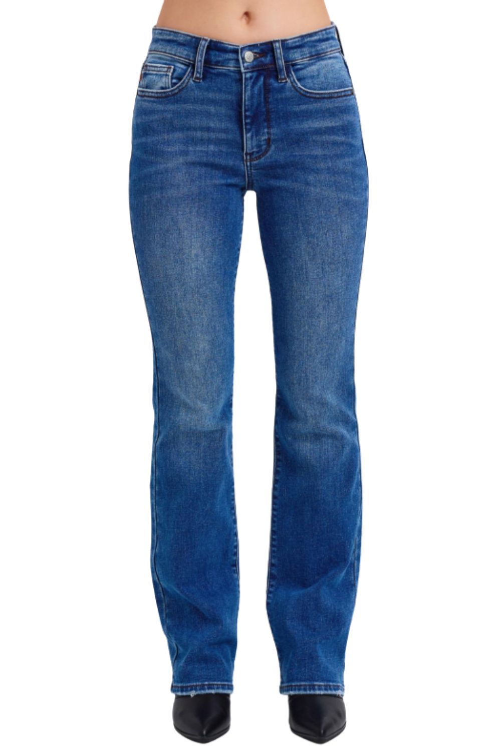 Judy Blue Womens Mid Rise Thermal Denim Bootcut Jeans