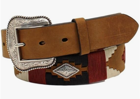 Ariat Men's Beveled Edge Embossed Logo Leather Belt, Medium Brown