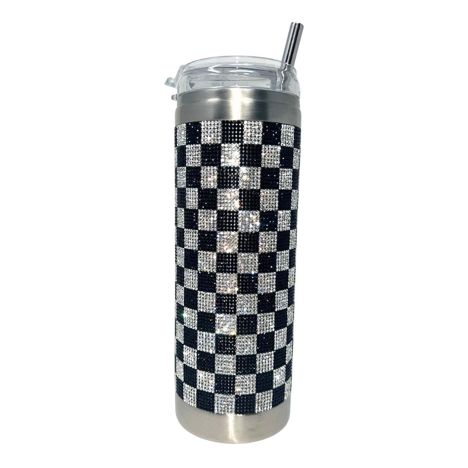 Jacqueline Kent 20oz Crystal Tumbler, Black/Silver Checker