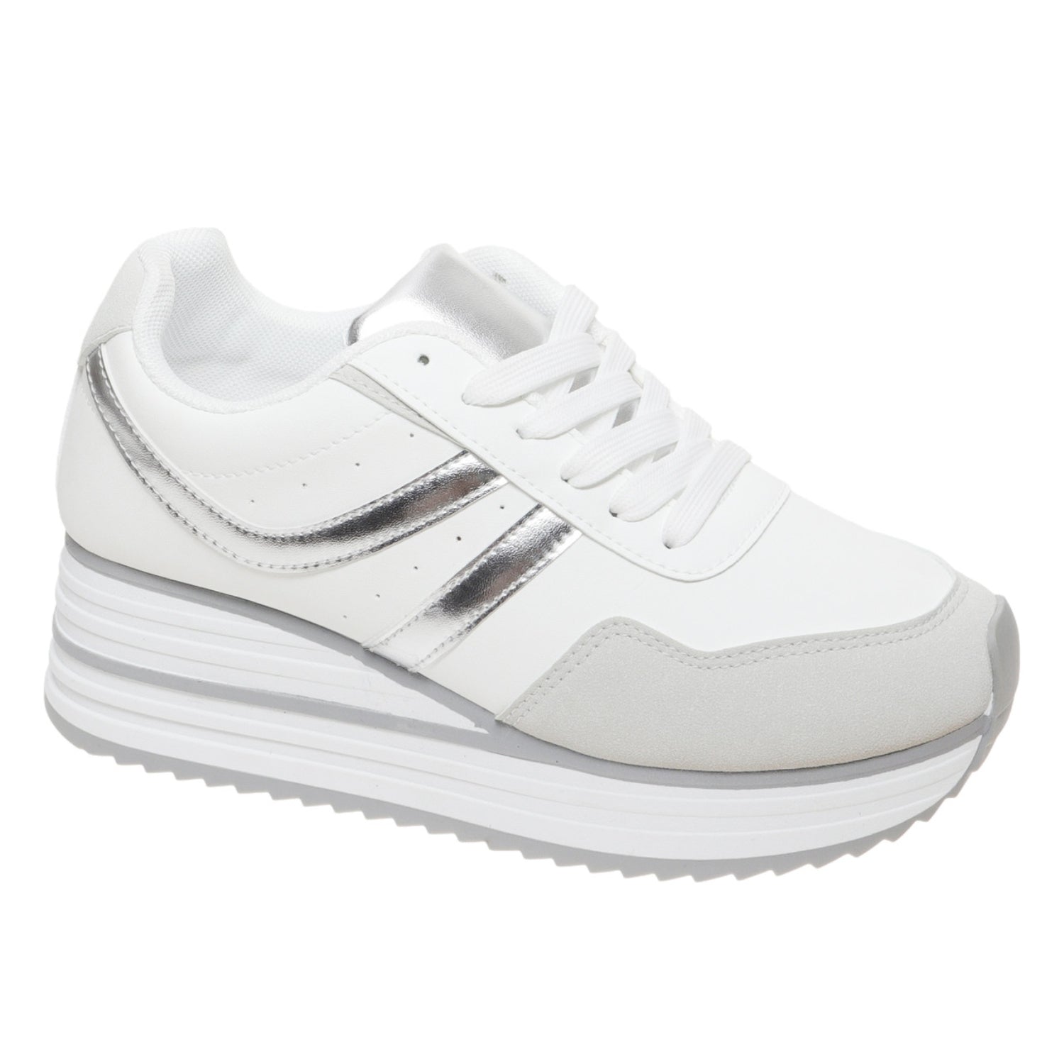 Outwoods Women's Brenna-2 White Platform Fashion Sneaker, Silver Combo